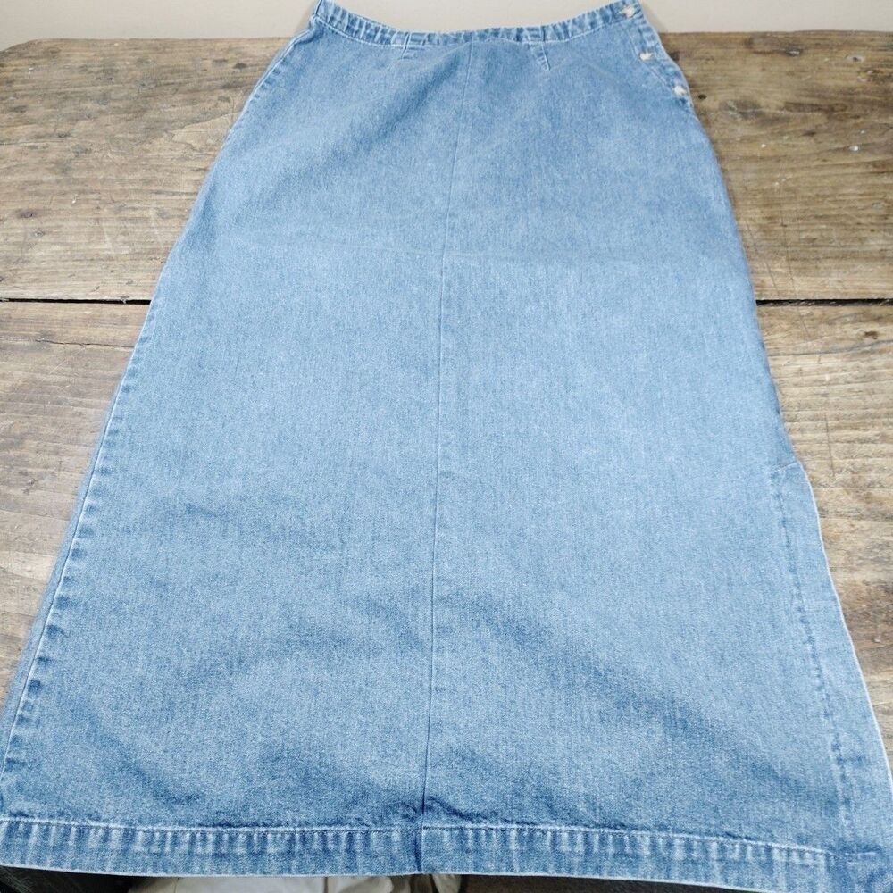 Vintage Eddie Bauer Skirt 16 Blue Denim Long Maxi Modest Side Slit Jeans